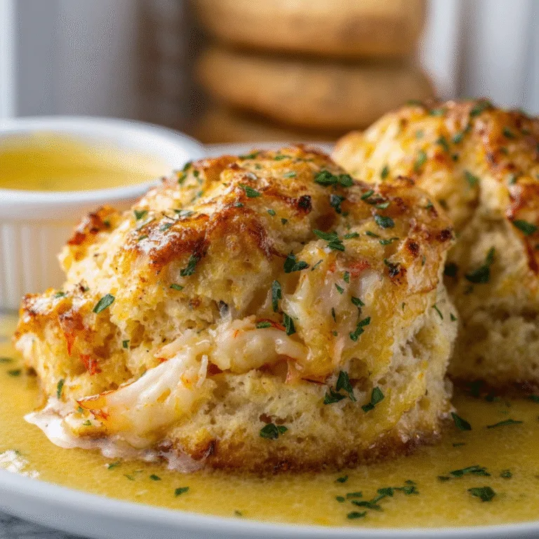 Crab Stuffed Cheddar Bay Biscuit with a Lemon Butter Sauce – A Coastal Comfort Classic