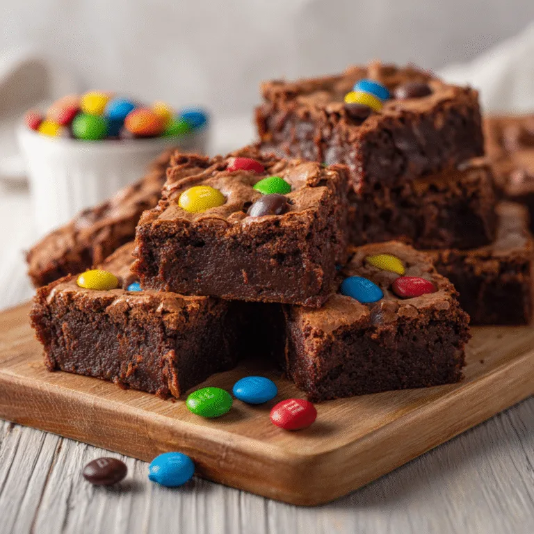 M&M Chocolate Fudge Brownies – Colorful, Chewy, and Irresistibly Fudgy