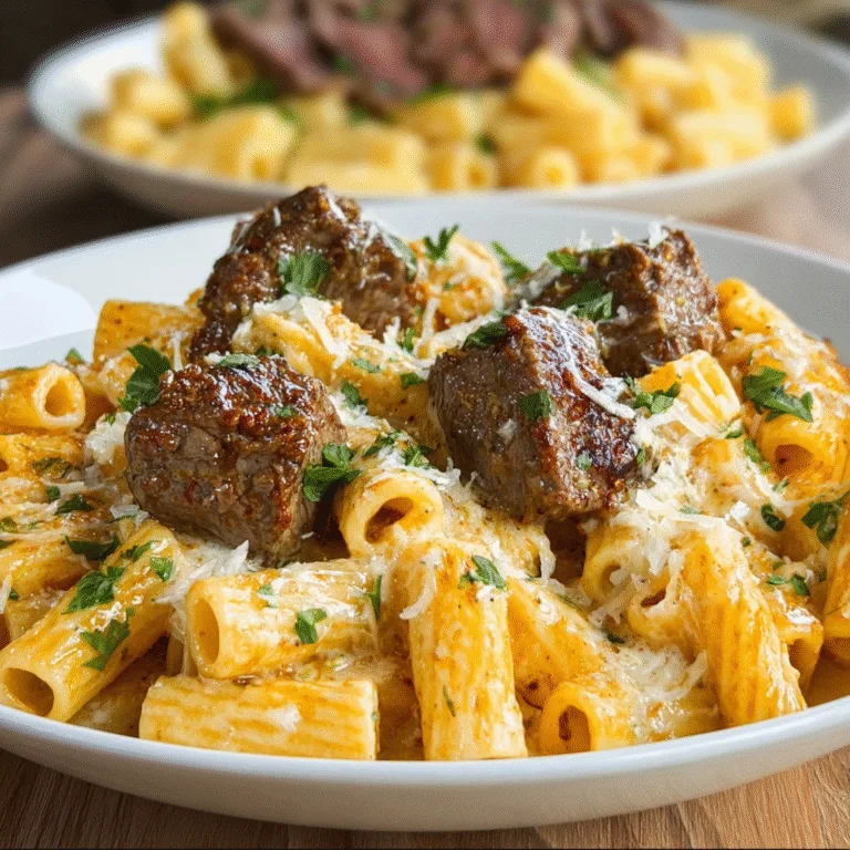 Cajun Steak Tips in Cheesy Rigatoni Parmesan Sauce – Bold, Creamy, and Pure Comfort