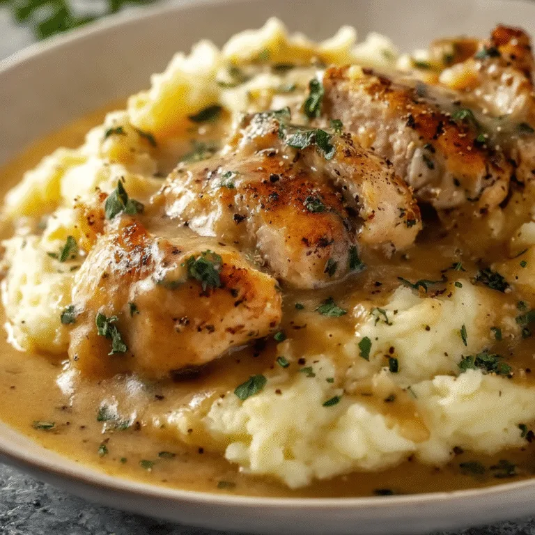Chicken and Garlic Gravy with Cheesy Mashed Potatoes – Cozy, Creamy, and Comforting