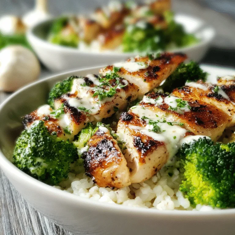Grilled Chicken & Broccoli Bowls with Creamy Garlic Sauce – Fresh, Flavorful, and Perfect for Any Night