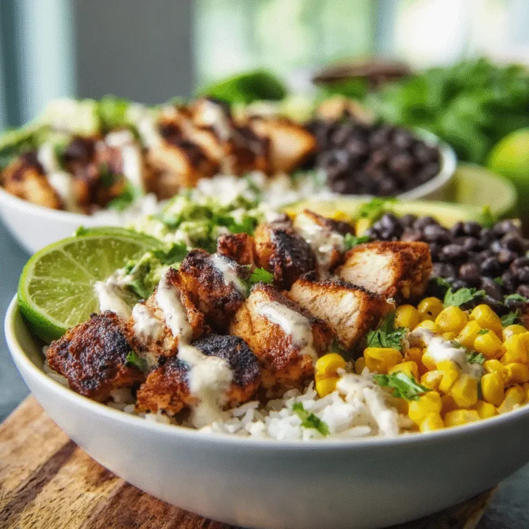 Chipotle Chicken Bowl with Black Beans, Corn & Creamy Chipotle Sauce – Bold, Smoky, and Full of Flavor