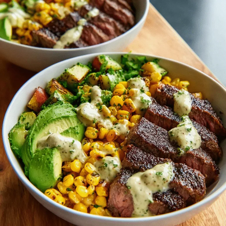 Steak Avocado Roasted Corn Bowl With Cilantro Cream Sauce – The Ultimate Fresh, Flavor-Packed Dinner Bowl