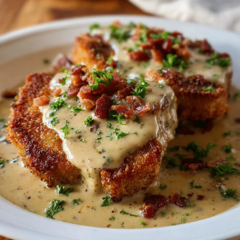 Country Fried Pork Chops with Creamy Bacon Gravy – Crispy, Juicy, and Pure Southern Comfort