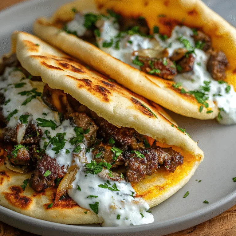 Cheesy Beef and Mushroom Pita Pockets with Tzatziki Sauce – A Comforting, Flavor-Packed Dinner You’ll Make Again and Again