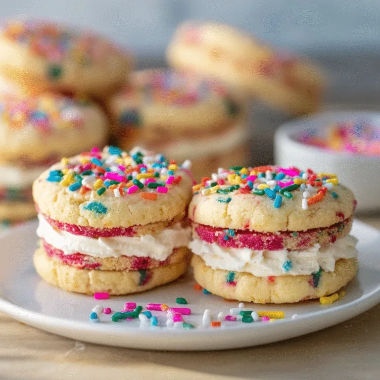 Funfetti Shortbread Sandwich Cookies with Frosting – A Buttery, Sprinkle-Filled Celebration in Every Bite