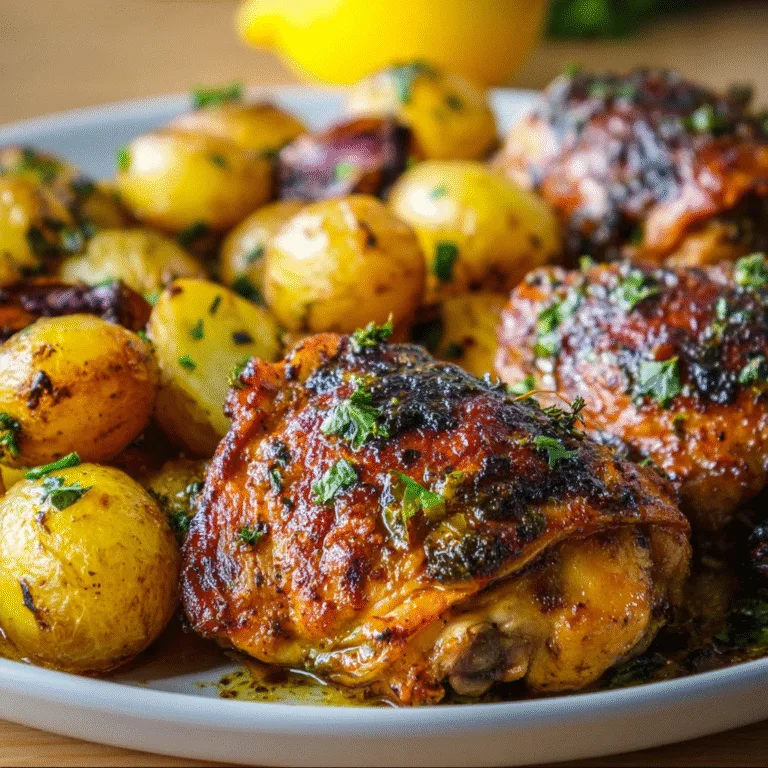 Roasted Mediterranean Chicken Thighs with Crispy Baby Potatoes – A Bright, Flavor-Packed One-Pan Dinner