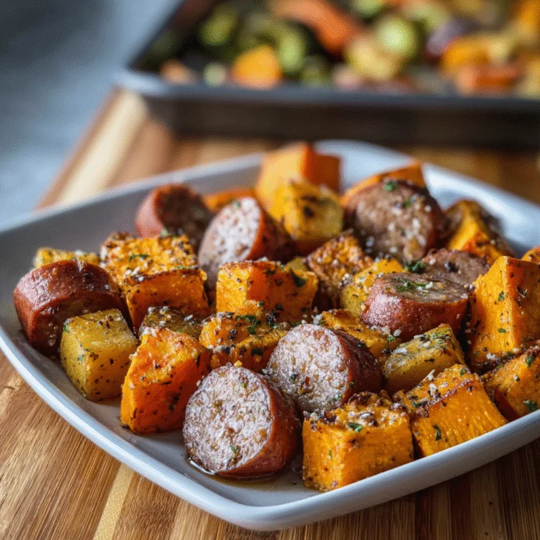 Sheet Pan Sausage and Sweet Potatoes with Honey Garlic Sauce – A Cozy, Flavor-Packed Dinner Made Easy