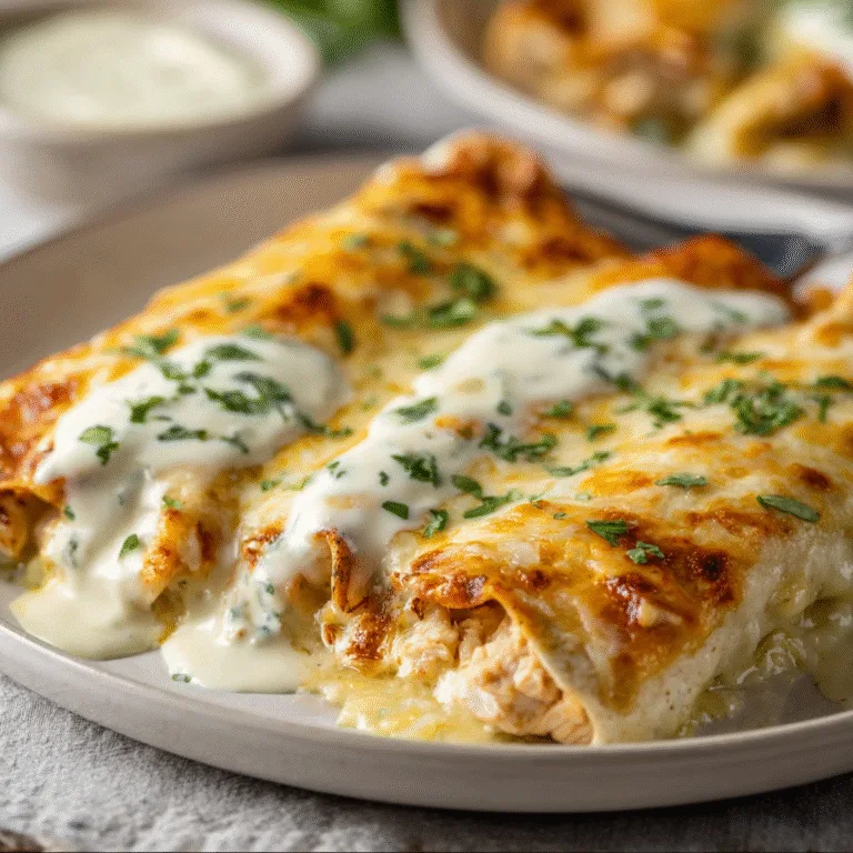 Creamy Chicken Enchiladas with Sour Cream White Sauce – Cozy, Cheesy Comfort Food Perfection