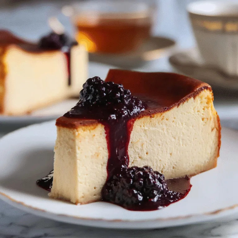London Fog Basque Cheesecake with Blackberry Sauce – A Tea-Infused Dessert Dream