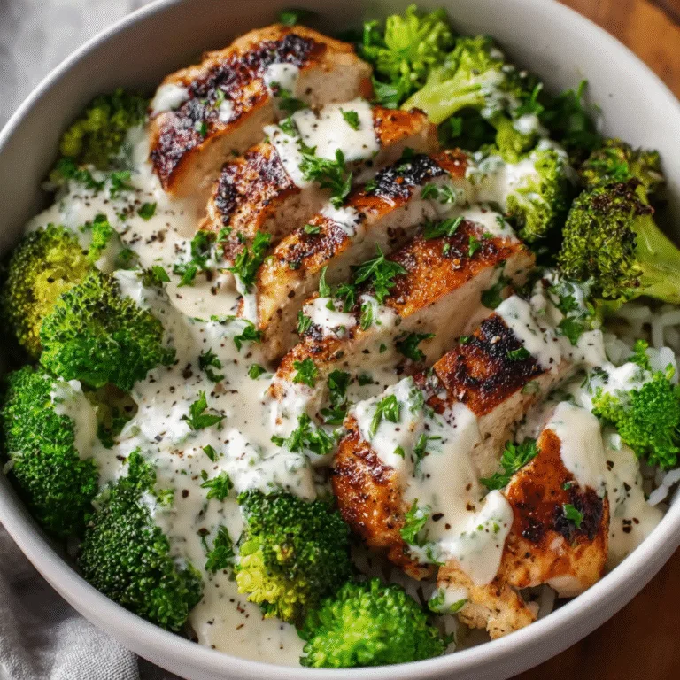 Grilled Chicken & Broccoli Bowls with Creamy Garlic Sauce – Simple, Satisfying, and Meal-Prep Perfect