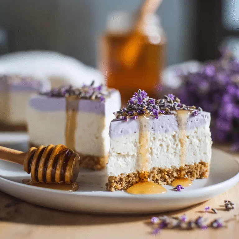 No-Bake Honey Lavender Cheesecake – A Delicate Floral Dessert with Cozy Elegance