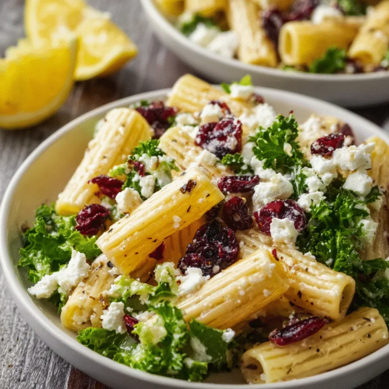 Feta & Cranberry Rigatoni Salad with Lemon Vinaigrette – Bright, Tangy, and Perfectly Festive