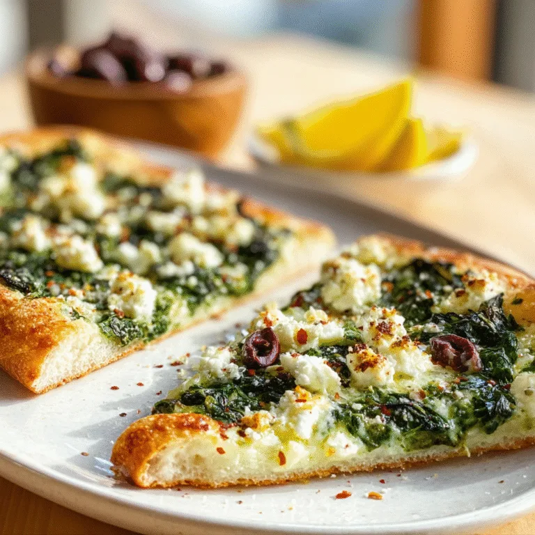 Greek Roasted Garlic Spinach White Pizza – Creamy Mediterranean Comfort