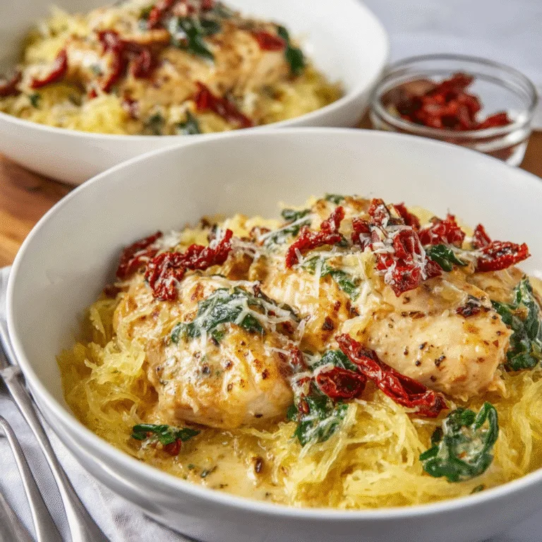 Tuscan Chicken and Spaghetti Squash – Creamy Comfort with a Lighter Twist