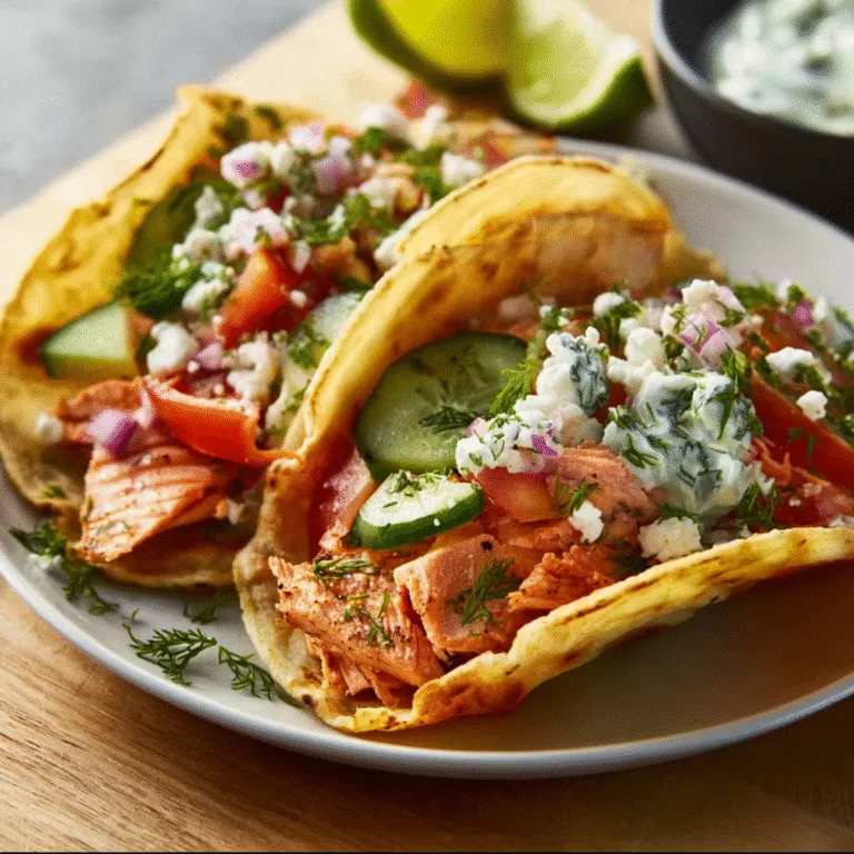 Mediterranean-Style Salmon Tacos – Fresh, Bright, and Flavor-Packed