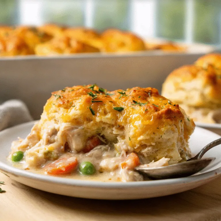 Easy Chicken Cobbler with Cheddar Bay Biscuits – Cozy Comfort in Every Bite