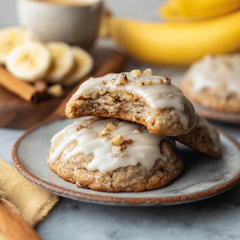 Crumbl Banana Bread Cookies with Cream Cheese Glaze