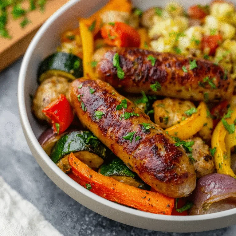 10-Minute Air Fryer Chicken Sausage and Veggies