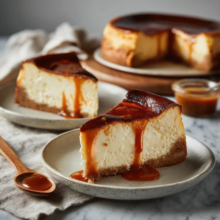 Ultra-Creamy Basque Cheesecake with Salted Caramel Sauce