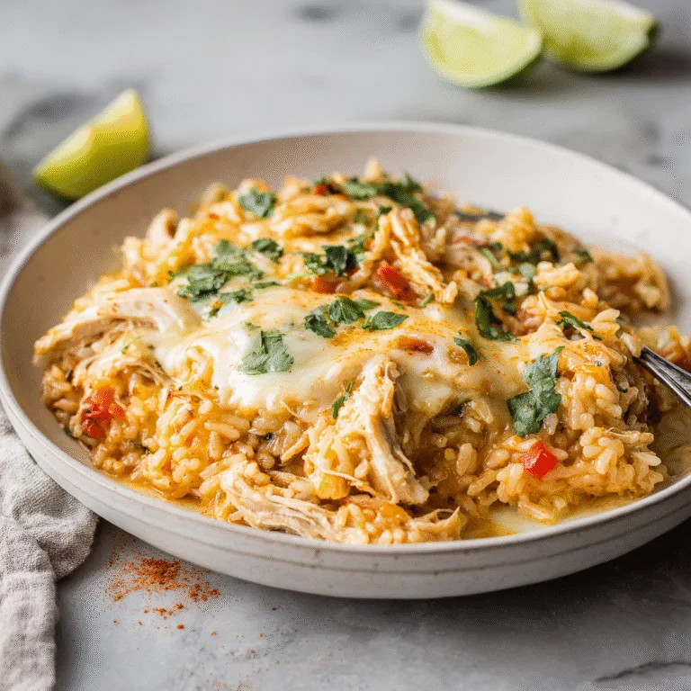 One Skillet Cheesy Cuban Chicken Rice Bake