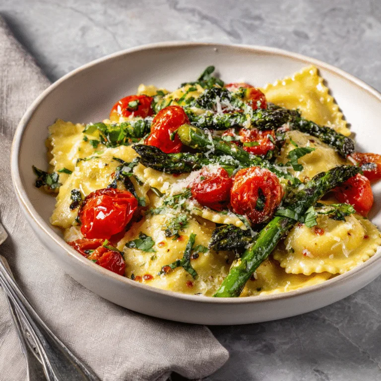 Ravioli with Asparagus, Cherry Tomatoes & Fresh Herbs