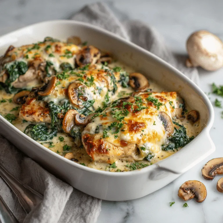 Creamy Chicken Spinach and Mushroom Bake