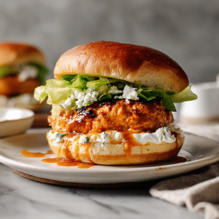 Buffalo Chicken Burgers with Whipped Feta