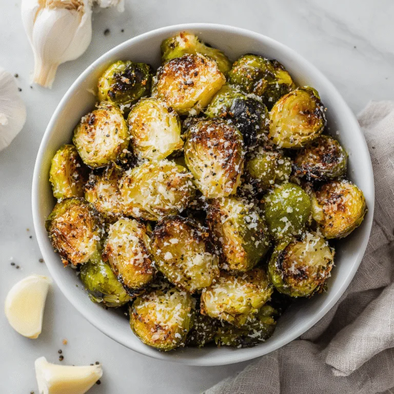 Crispy Parmesan Garlic Roasted Brussels Sprouts