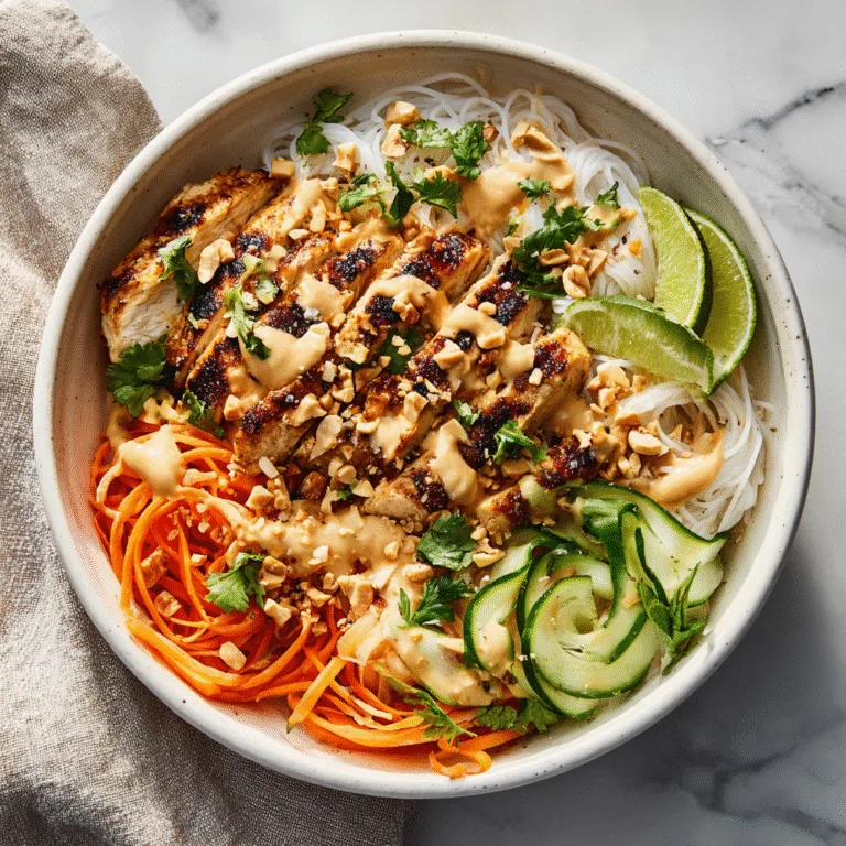 Grilled Chicken Spring Roll Bowls with Peanut Sauce
