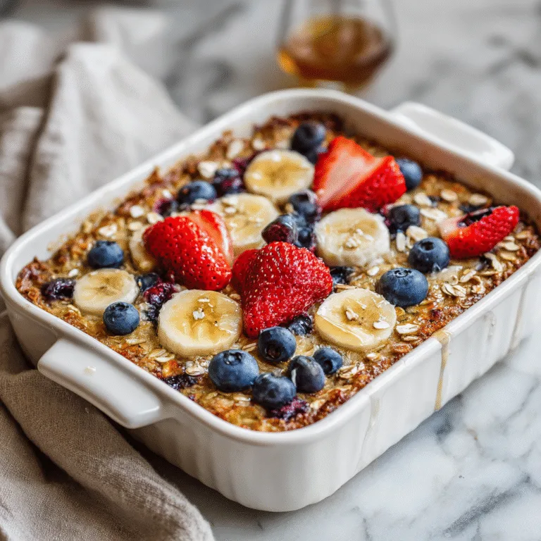 One-Pan Baked Oatmeal with Bananas and Berries (Easy Healthy Breakfast)