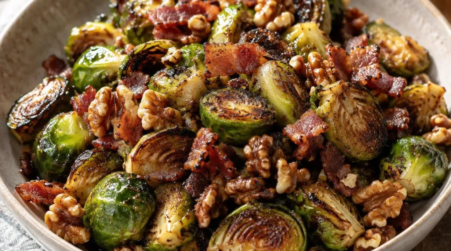 Balsamic Glazed Brussels Sprouts with Bacon and Walnuts