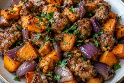 Sheet Pan Honey Glazed Sausage and Sweet Potatoes