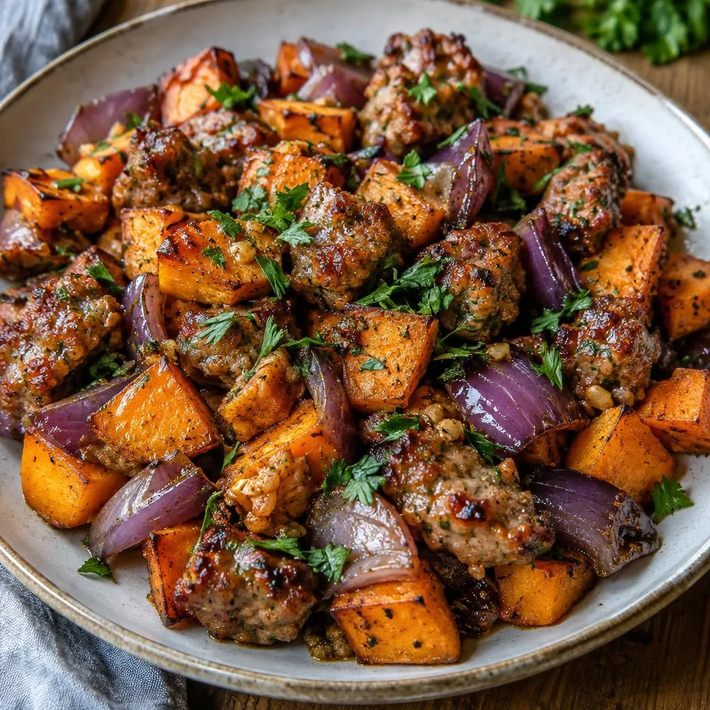 Sheet Pan Honey Glazed Sausage and Sweet Potatoes